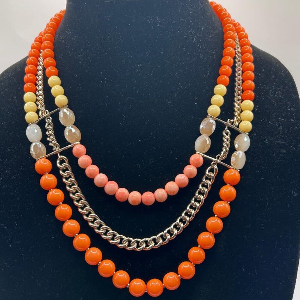 Peach, Orange, & Yellow Layered Beaded Statement Necklace by The Limited